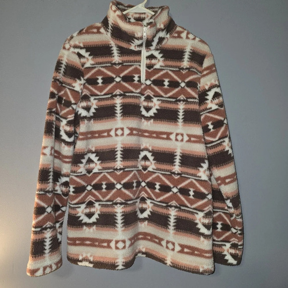 Ladies 1/4 Zip Sherpa Pullover - Aztec/Western/Tribal - Teddy Jacket - Small - Picture 1 of 6